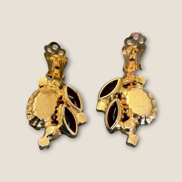 Vintage Aurora Borealis Clip-On Earrings With Rhinestones & Gold-Tone Metal - Picture 4 of 5